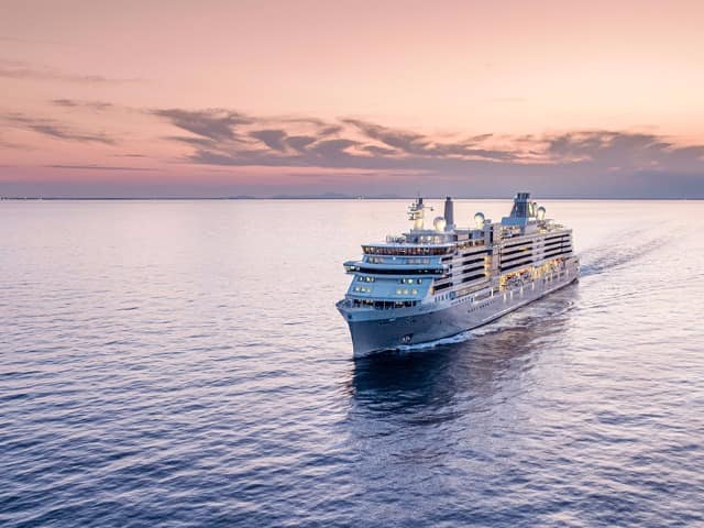 Silver ray ship exterior sunset
